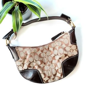 Classic Coach Monogram Handbag Tan with Brown Leather